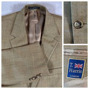T. Harris London 44L Brown Herringbone Windowpane Wool Silk Sport Coat Jacket